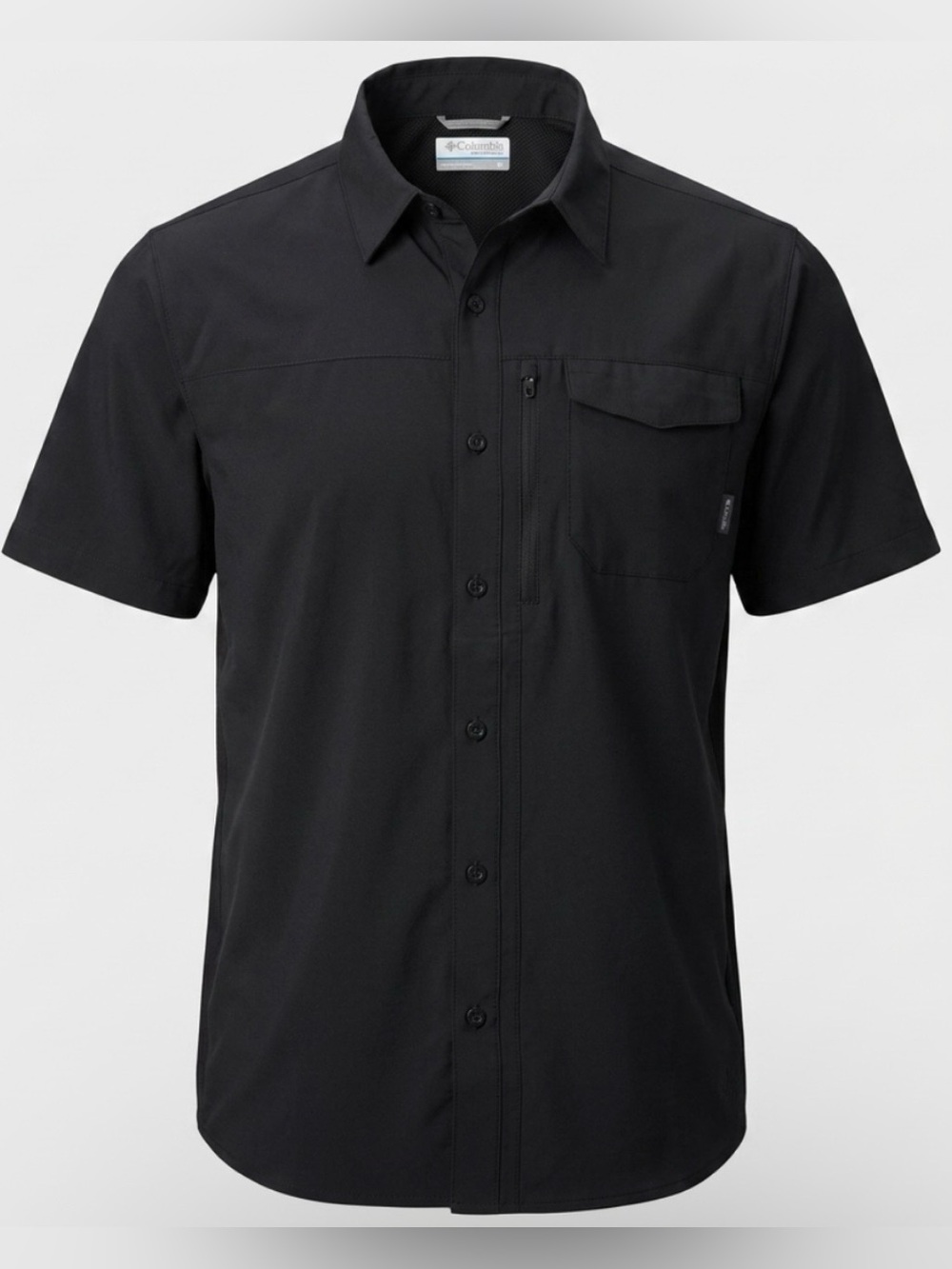 Columbia Mens XL Black Short Sleeve Button Up Shirt Omni-Shield Zipper Pocket